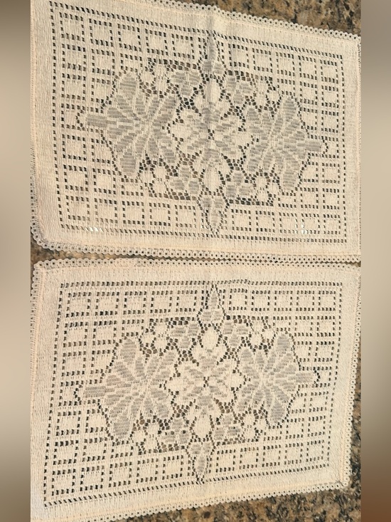 Other - Handmade Crochet Filet Lace Doilies - Cream 14 in by 9&1/2 in